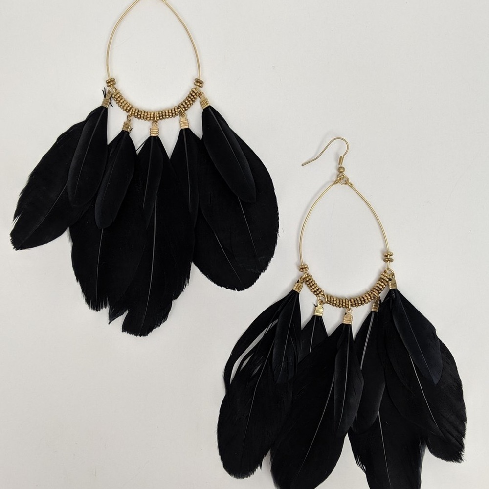 NEW Black Feather Earrings, Kathy